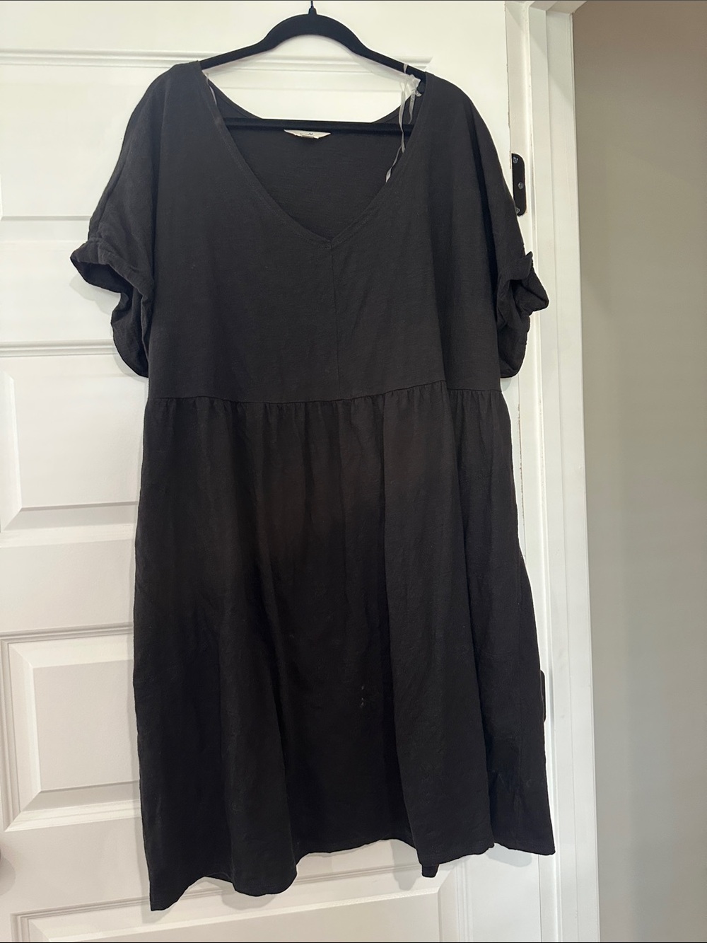 Terra & Sky Black V-Neck Babydoll Dress
